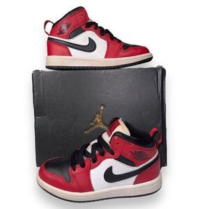 Air Jordan 1 Mid PS 'Chicago Black Toe' Basketball 640734-069 Toddler 11C